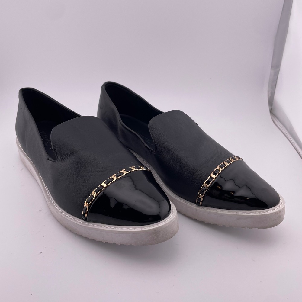 Karl Lagerfeld Paris Caralee Black Leather Chain Pointed Toe‎ Loafers Size 6M